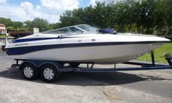 1997 Crownline 202 garage stored with a 4.3 engine 190 hp with 220 hrs, stereo, Bimini top, double axel trailer, 12 person capacity, depth finder, Hummingbird, and ski ring. Perfect for the family and water sports.