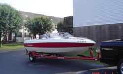 2002 sting ray inboard/outboard V-6 4.3 liter. About 180 hours Excellent condition red and whit with hustler trailer. Open bow with Bimini top. Wintered every year by laurel marina and shrinker wrapped during winter months
