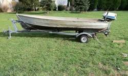 14' aluminum boat 18hp outboard just serviced excellent running condition super light only 75lbs pushes the boat like a champ. galvanized trailer excellent condition too.