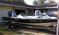 This boat is in excellent condition & used less than 12 times.It is 18.9 ft long.Yahama 115 2- stroke w/s/s prop.Large front deck & has 3 seats across.It has a trolling motor.Everything goes with it= 4 life vest fire extinguisher,anchor,paddles,& a force