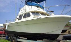 Up for sale is a 28 feet Glasply built in 1980 and very well maintained. This boat has twin 130hp volvo with straight shafts and counter rotating props . This boat will include two spare motors and two spare transmissions , service manuals for the motors