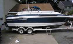 Nicely kept 1987 Regal Ambassador 233XL. Powered by a 260Hp Mercuiser V8. In this beauty you will find a full galley with microwave, 2 burner range, sink, and refrigerator. This boat has a full head with shower. The canvas includes a full camper and