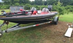 1992 STRATOS BASS BOAT!! THIS BOAT IN GREAT MECHANICAL CONDITION, THE 200HP JOHNSON MOTOR HAS JUST BEEN SERVICED BY OUR BOAT DEALER WITH NEW STARTER, PLUGS ETC. THE MOTOR RUNS GREAT AND IS VERY FAST. THE BOAT HAS TWO LIVE WELLS, MINKOTA TROLLING MOTOR,