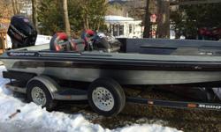 1994 ranger bass boat with 2015 Mercury proxs150 hp. The motor has a two year warranty, minkota four trex 101 thrust 36 volt system, new seat, 2 pedestal seats, lowrance hds5 at trolling motor and separate fish finder at steering wheel and matching