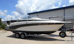 This is a very nice pre-owned cuddy cabin cruiser with all the amenities! Mercruiser 7.4L V8 engine, Bravo 2 Outdrive with 3-blade aluminum prop, trim tabs. 12-person rated capacity! Includes a Karavan tandem-axle aluminum bunk trailer with spare