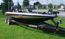 This beautiful Stratos (Very Top of The Line Bass Boat) has very low hours (Only 280) and has barely been used the past six years. It has been Stored in-doors. It does not have a fitted cover. This boat does have GPS, DEPTH AND FISH FINDER.The Trolling