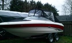 Gorgeous 2003 Sea Ray BR Select with just under 250 hours. 5.0 Liter V8 Mer Cruiser Engine.
21ft. Huge swim deck, sunpad, captain's swivel chairs, built in self-draining cooler, dual batteries, snap in carpet, black Sunbrella covers and camper canvas,