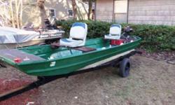 14 feet jon boat 53 thrust trolling engine, brand new 7.5 horsepower game fisher only been in water couple of times . rod holders nice seats, water ready. cell or lisa 904 -625-6732Listing originally posted at http