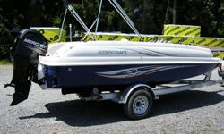 We have a 2013 StarCraft limited 1915 with a 115 Hp Mercury outboard. This is an nice deckboat that comes with a ski tow swivel, mooring cover, and bimini top. We also have a trailer included with this boat to make it a nice package. Please call Jeremy