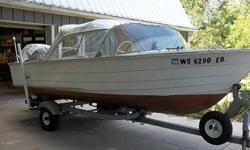 This 1966 16' Carver runabout has been in our family for two generations; stored indoors and very well maintained. Very clean, canopy in excellent condition, beautiful classic dash, dual air horns still work like new. Comes with original trailer, renewed
