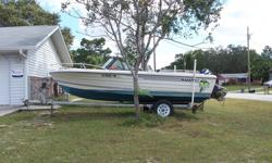 1987 Manatee Deep "V" 18' boat with single axle 1993 magic tilt trailer with new axle, boat has two new swivel seats, new carpet, 3 new bilge pumps, good battery; comes with a 1989 Tohatsu 2-stroke motor in running condition. Great for "flats" fishing.