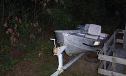14 ft Sears Bassfisher. This is my Bass Boat. it runs off a 15 horsepower force motor That is has been kept in very very good condition and runs perfect. Also comes with a fwd/rervs trolling motor and boat trailer. for negotiations or trade contact mike
