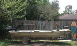 85 14ft. Grumman Jon boat, with clear blue Tx title. 1985 galv. steel trailer & 93 9.9hp Mariner boat motor, all in good condition, $1,500obo. For more info. please call, if no answer, please leave a voice mail & I will return your call asap. Or you can