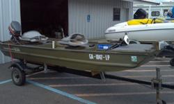 2010 Bass Tracker Topper 1232 aluminum boat powered by a Mariner 5 hp outboard engine. Include a Minn Kota 30 lb thrust trolling motor and trailer to make this an awesome package deal!!