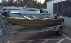 2012 Lowe 1236 Aluminum Boat powered by a 1999 Suzuki 6 hp outboard engine. Included is a Minn Kota Endure 30 lb thrust trolling motor and trailer