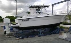 2000 Angler 274 with twin 150 Ocean pro,s t-top,top gun outriggers,live well,new batteries, both motors just serviced with new water pumps,new gear oil, and new thermostats. boat runs good but needs new upholstery and 1 t-top bracket needs welding. Big