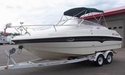 2001 LARSON CABRIO SPORT CUDDY 5.7 VOLVO WITH TRAILER. TRADED-IN ON A MOTORHOME, 1 OWNERSTAND UP BIMINI TOP .TOILET W/HOLDING TANK .STOVE .FRESHWATER TANK W/SINK & PUMP .SNAP IN CARPET .TANDEM AXLE TRAILER W/BRAKES .REMOTE CONTROL SPOT LIGHT .STEREO W/CD