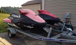 The F12 has 34 hours on it and the R12 has only 13 hours. These were purchased and always regularly serviced at the Honda dealer. You will not find cleaner used Waverunners. Both have covers as well as JetBras to protect.Send your phone and I will call