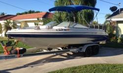As you can see from the photo's this boat has a great open layout with alot of seating room. Nice wrap around seating in the aft, standard bucket seats in the middle helm, and kick your feet up seating in the bow. Has plenty of storage for jackets,
