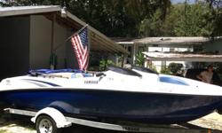 2003 YAMAHA LX 210 JET BOAT. IT IS 21 FEET IN LENGTH AND WILL HOLD 7 PASSENGERS COMFORTABLY. IT IS POWERED BY TWO YAMAHA 2 STROKE, 3 CYLINDER, JET DRIVES. IT HAS A TOTAL OF 270 HORSE POWER. THE ATLANTIC BLUE GEL-COAT STILL HAS A GREAT SHINE TO IT. THE
