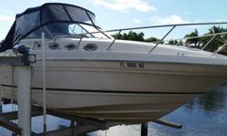 ,.,,it has 3 sets of canvas covers, a/c, stand up head , 6'2 head clearance in cabin, sleeps 4 , 2 in aft cabin and 2 in vee berth, s/s props, fast tec hull design, front lounge pads, windless, radio, stereo, microwave, stove , bar outside with water and