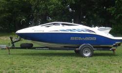 2004 Seadoo speedster 200 twin 155 horse power 4-tech 4 stroke engines giving it 310 horsepower total, good for a cruising speed around 50 to 55 mph depending on lake and load conditions. Great for skiing, tubing, wake boarding, or just cruising the lake.