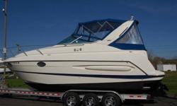***REDUCED***Clean express cruiser with twin 4.3L Mercruiser I/O's. Radar arch with full camper enclosure, snap out cockpit carpet, VHF radio, stereo, heat and air conditioning, fridge, sink, stove, full head with standup shower, trim tabs, and more.