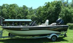 This is a very nice boat I bought about 3 years ago it had only 73 hrs on the motor when I bought it and I only used it 3 times so I know it has less than 100 hrs on it. It runs and works very good. I just put 3 new battires in the boat. it has an I-polit