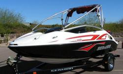 Here is a really desirable Sea Doo Speedster 200 Wake Edition with the optional 430hp Twin Rotax supercharged jet drive engines. We have just had this boat serviced and it has just over 100 hours on it.The boat is quite clean showing a little wear inside