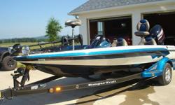 2007 Ranger 188VS bass boat, 150 ETEC Evinrude has about 55 hours on motor. Boat is extra clean and is washed or wiped down after every trip to lake. I'm still fishing in boat once a week. Has lowrance in front and in console has hummingbird gps 778 on