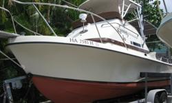 Seller is Open to Offers200 HP Volvo engine in this 1979 Skip Jack Fly Bridge with under 1,000 hours. Awesome hull for Hawaii waters. Duo prop out-drive, fish door, Pacific Galv. Trlr, , very well maintained, excellent condition, teak swim deck, great