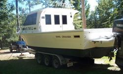 1997 Baha Cruiser 299 Fisherman
$29,500
1997 Baha Cruisers 299 Fisherman, 1997 Baha Cruiser 299 Fisherman with 2-225 Yamaha 2 stroke motors with good compression. Fully enclosed cabin with locking door. Sleeping quarters with toilet and sink. Westerbeke