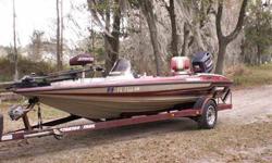 VERY NICE 1992 STRATOS BASS TRACKER- INCLUDES 2 FOLDING SEATS, TROLLING MOTOR, FISHFINDER, & 150 HP EVINRUDE THAT HAS BEEN RECENTLY OVERHAULED. PRICE HAS BEEN REDUCED BECAUSE THE MOTOR IS TURNING OVER BUT NOT FIRING (STATOR MAY NEED TO BE REPLACED). HAS A