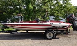 You are bidding on a 1996 single console Stratos bass boat. This boat is in great shape to be as old as it is and has been well taken care of. I have had new carpet and new seats put in this boat. It has a 80lb thrust minnkota maxxum trolling motor and