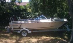 This is a very universal boat for fishing or family fun on the water. It has an open bow and seats 6 or up 2 900 pounds. It has a turn key 90 HORSEPOWER oil injected mercury two stroke....40+ on water it also has an electric adjustable trim....great