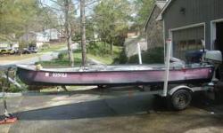 15ft Riverhawk B-60. 60 inch beam. VERY stable boat and drafts in about 4 inches of water. Raised front casting deck. Transom has been rebuilt and reinforced. Stronger than when it came from the factory. Honda 15hp 4-stroke outboard with brand new lower