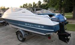 1991 Bayliner Capri cuddy cabin with 90hp outboard motor. Good condition with minor cosmetic scuffing. Carpet and in good condition. Upholstery in cabin in good condition. Comes with galvanized trailer that has working lights. Was used in fresh water and