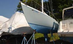 1959 Galaxy classical boat, 1st fiberglass boat built in RI designed by Bill Trip senior. Boat came to our yard for restoration. Owner bought brand new spar-mast, boom, and sail which are installed on the boat. The engine was rebuilt, and all the hardware