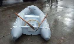 Good little boat, holds air. Seat pad is lifting up a bit but still holds weight (see pic). Some glue stains are visible. Comes with pump and oars. Aluminum floor boat weighs app 60 pounds. 360-789-8386. 350.00 OBOListing originally posted at http