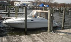 The very popular Sea Ray 260 is a well maintained in excellent condition. She is very clean and ready to go and is 28' over all. She has full camper canvas with a much desired extended swim platform. Sleeps 2 in forward berth and 2 in the aft birth. The