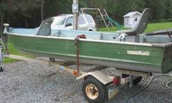 For Sale. Nice Smokercraft Model 147F 14' Aluminum Semi V Boat. Includes oars, not pictured, and seats as shown (front seat will need mounted). Also has a remote anchor crank & pulley setup. Think it's a 1979 model. Does not include trailer or outboard
