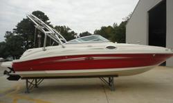 This is a very clean 240 Sundeck that has always been in our Indoor Dry Storage since new. It has only 131 hours on a 350 MAG MPI Bravo III DTS. It is equipped with Water Sports Tower with Bimini Top; Wake Board Racks; Premier Stereo Upgrade with Transom