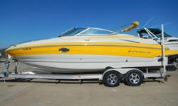 Very nice bowrider,loaded,She has Captain's Call,am/fm/cd,matching bimini top,snap-in carpet.Rear bench converts to large sun pad,flip up buckets and many more extras.She is powered by Mercruiser's 350 Mag and bravo3 dual prop,with only 120 HRS.comes with