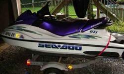 2002 Sea Doo GTI 3 Seater 85hp two cylinder two-stroke Purple over White Abundance of Storage space in front compartment and some in rear Single trailer can be included Well maintained Cooling system always flushed Asking $3200 obo (860) 331-1116