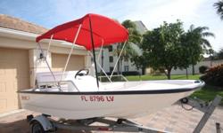 BOSTON WHALER 13 SPORT. THIS BOAT IS IN MINT CONDITION WITH LESS THAN 100 TOTAL ORIGINAL HOURS OF WHICH 95% WERE ON FRESHWATER.THE BOAT IS FULLY LOADED WITH FULL CUSHION PACKAGE WITH BACKREST INCLUDING BOW CUSHION AND BIMINI TOP.