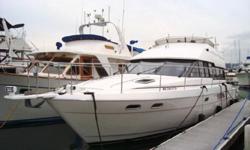 Very spacious, open living area with the main salon, galley and helm all on the same level and surrounded by glass on all sides for a very large, bright and open cabin (new cushions and carpeting). The finish and design is typical of European yachts with