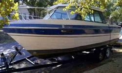 This is a 1982 but is in great condition. This can be a great cabin cruiser for anyone. New bottom job in 2006. New AM/FM Radio and CD Player. New Depth finder. It also has two burner alcohol/elctric stove, microwave, refridge, compass, remote spotlight,