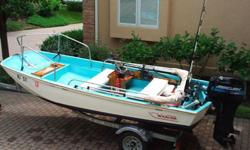 Boston Whaler, 13ft. with trailer. $4,500. Garaged and in very good condition. 2008 Load Rite trailer with a new spare tire.
1998 40hp. Mercury Sea Pro with an line fuel water separation unit. Runs perfectly.
New bottom paint, fish finder, new bimini top,
