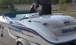 1997 SeaDoo Boat for sale. In Great Condition. Just had a $500.00 service done and new battery put in. Bimni top, storage, life jackets Trailer and more. Only had 2 months and took out 4 times, but our new born daughter needs a hip operation and we need