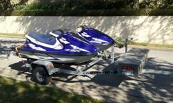 For Sale - 2 - 1999 Yamaha Waverunner GP800 with double trailer with storage box.
These two seater jet skis are in good condition. They have approximately 60 hours on them, run well and will do 60+mph. Both jet skis and trailer are well maintained.
(813)